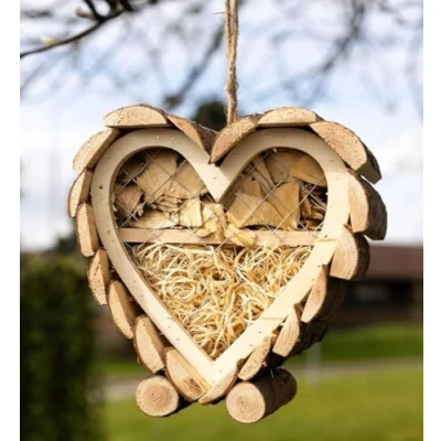 Image of Garden Mile Wooden Insect Hotel Natural Wood House Shelter Nesting Habitat For Bees Butterflies Ladybugs Bug Eco Friendly Outdoor (Love Heart Hotel)