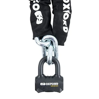 Image of Oxford LK474 Nemesis 16mm Round Link Chain &amp; Shackle Padlock Motorcycle Lock, Black, 2.0m