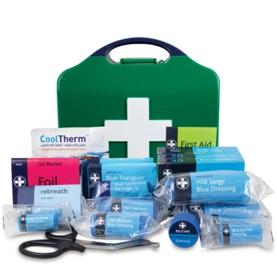 Image of Reliance Medical HSE Compliant Small Catering First Aid Kit Integral Aura Box for Up to 25 Employees, Ideal Low Risk Environments, With Bandage, Dressing, Foil