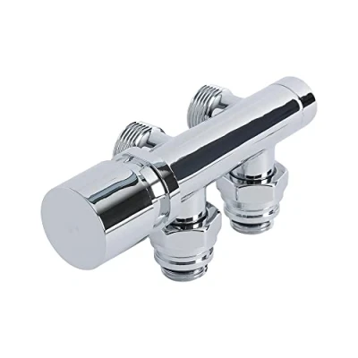 Image of Milano Modern Chrome Angled H Block Heated Towel Rail Radiator Valves 15mm Copper Adapters