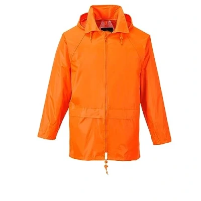 Image of Portwest S440 Men&#039;s Waterproof Rain Jacket Lightweight Durable Hooded Weather Protection Safety Orange, Large