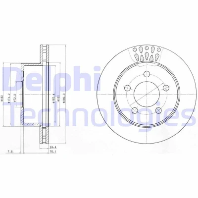 Image of 2AMV6434AA, 2AMV6434AB, 5016434AA, 52008440AB Brake disc DELPHI BG4103 280mm 24,5mm 5 Vented Oiled Untreated JEEP: WRANGLER 2