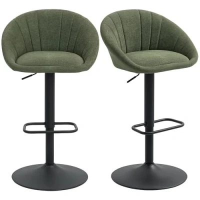 Image of HOMCOM Swivel Bar Stools Set of 2 Height Adjustable Chairs Dark Green