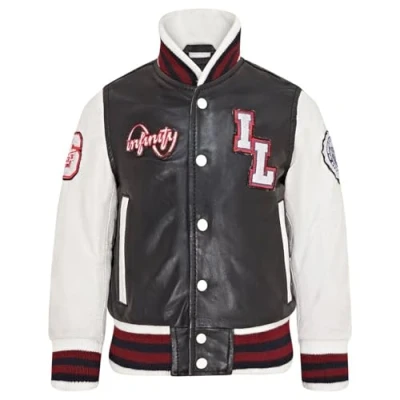 Image of TruClothing Kids Black Genuine Leather Bomber Jacket Baseball Letterman Coat 10 11 Years