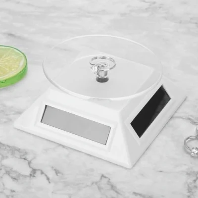 Image of Solar Rotating Stand, 360 Degrees Turntable Showcase Jewelry Organizer Powered Display Stand Shelf(White)