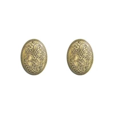 Image of 2 set Norse Medieval Viking Shield Symbol Brooch Oval Shawl Sweater Pin Gold