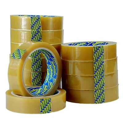 Image of 12 x Sellotape Original Golden Tape Roll Clear Non Static Easy Tear 24mm 50m No Need for Scissors Ideal Home, Office or School Use.