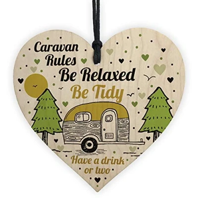 Image of RED OCEAN Caravan Rules Novelty Hanging Handmade Wooden Heart Plaque Accessories Retirement Gifts