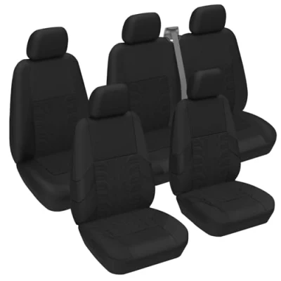 Image of TOYOUN Universal Car Van Seat Covers Full Set for 5 Seater, Front Pair with 1+2 Twin Passenger Rear Estate Cars Crew Combi, Black