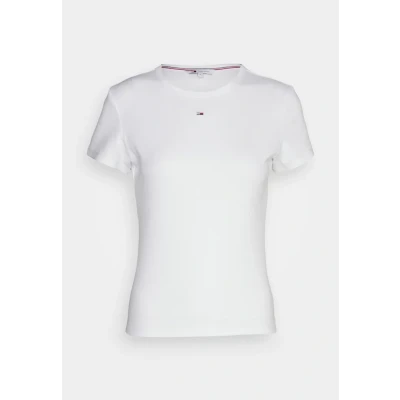Image of Tommy Jeans SLIM Essential Print Tshirt, Women&#039;s, Size: 4, White