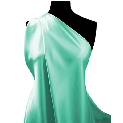 Image of Fabrics King ONLINE Premium Dull Silky Satin Fabric Dress Bridal Fashion Material 60&quot; 150cm Wide Per Metre (Mint Green, 1 METRE)