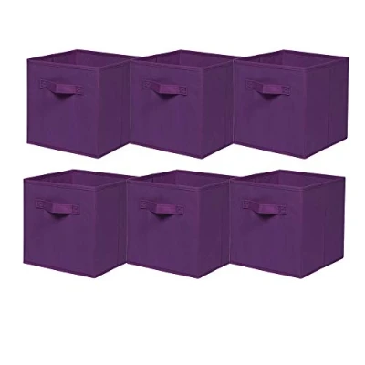 Image of BonChoice Pack of 6 Foldable Storage Cubes Boxes with Handle for Home Organization, Fabric Wardrobe Box Organizer Basket Bins Clothes Beddings Toys Towels, Collapsible &amp; Durable Purple