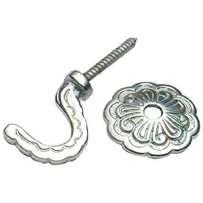 Image of Merriway® BH01639 (2 Pcs) Rosette Curtain Drapery Hold Back Tie Hooks with Plate, 35mm (1.3/8 inch) Satin Chrome Plated Pack of 2 Pieces