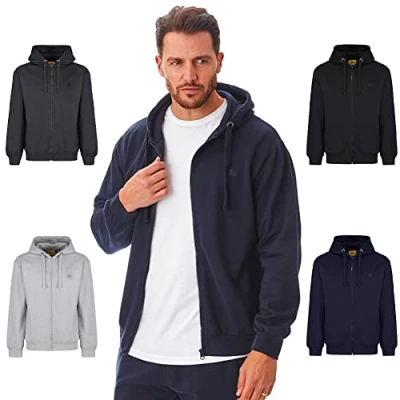 Image of Iron Mountain Mens Reclaimed Yarn Eco Friendly Anti Pil Soft Fleece Flexible Comfortable Workwear Zip Hooded Hoodie Top Sweatshirt, Navy, Medium