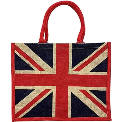 Image of Box Shaped Eco Friendly Jute Shopping Bag with Gusset (Union Jack)