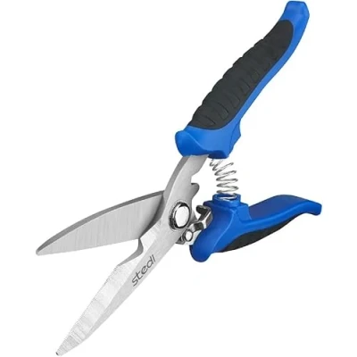 Image of stedi 20 cm Universal Scissors, Electrician&#039;s Extended and Reinforced Ultra Sharp Blades with Fine Serrated Stainless Steel Scissors High Carbon Content for Household Cut, Blue