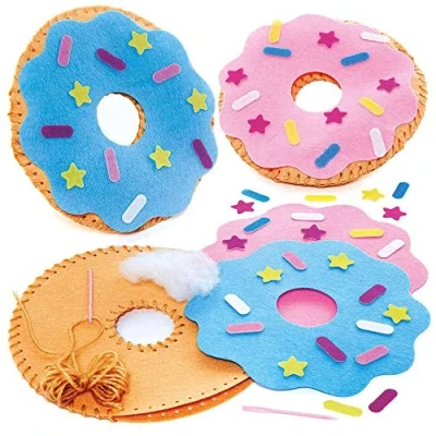 Image of Baker Ross FC800 Doughnut Cushion Sewing Kits Pack of 2, Craft for Kids, Crafts Kids