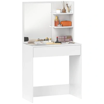 Image of HOMCOM Dressing Table with Mirror and Storage, Modern Vanity Desk, White