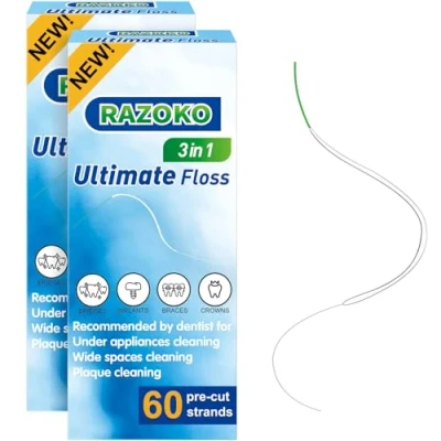 Image of Dental Floss for Braces, Super Pre Cut Strands,60 Count, Pack of 2