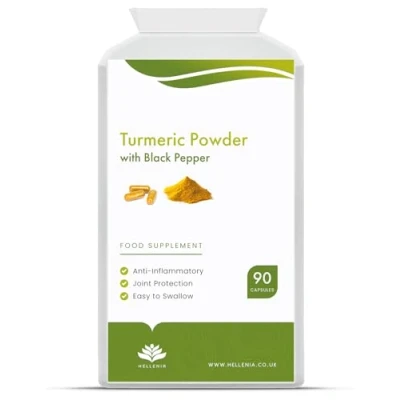 Image of Hellenia Turmeric 500mg with Black Pepper (Piperine) 90 Capsules Natural Source of Curcumin