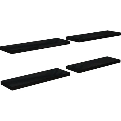 Image of vidaXL Floating Wall Shelves 4 pcs High Gloss Black 80x23.5x3.8 cm MDF