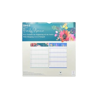 Image of 2025 Monthly Memo Board Calendar Family Organiser Shopping List Pad &amp; Pen (Flowers)