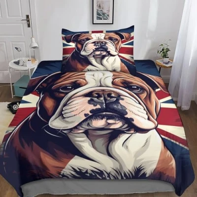 Image of REIPOL Cute Bulldog 3D Print Duvet Cover Set Bedding Cartoon Animals Quilt Soft Microfiber with Zipper Closure Comforter Pillow3 Pcs for Kids Teens Adults Single（135x200cm）