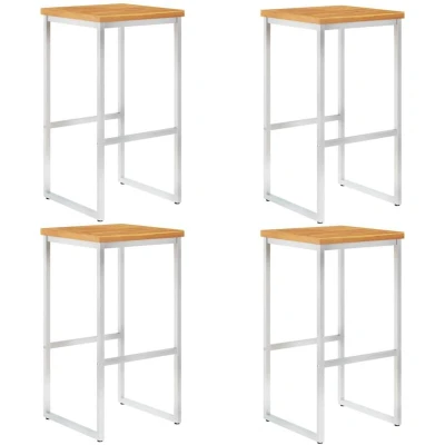 Image of vidaXL Bar Chairs 4 pcs Solid Acacia Wood and Stainless Steel