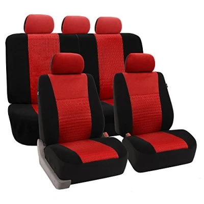 Image of FH GROUP FB051115 Multifunctional Flat Cloth Full Set Seat Covers Airbag Compatible And Split Bench Black