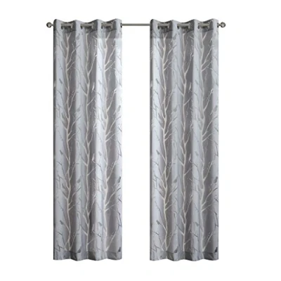 Image of Madison Park Semi Sheer Curtain Modern Contemporary Botanical Print Out Design, Grommet Top, Single Window Drape for Living Room, Bedroom and Dorm, 50x95, Bird Grey