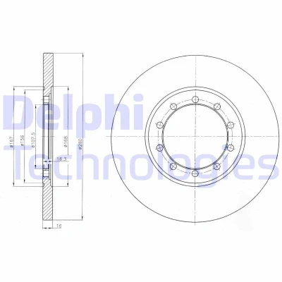 Image of 1371420, 1464031, 2262937, 6C112A315AA, 6C112A315AB Brake disc DELPHI BG4075 280mm 16mm 10 solid Oiled Untreated FORD: Transit Mk6 Van