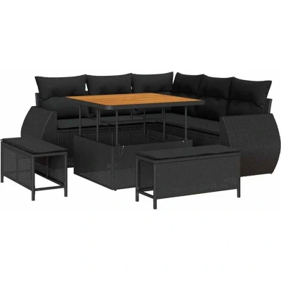 Image of Vidaxl 8 Piece Garden Sofa Set with Cushions Black Poly Rattan Acacia