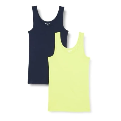 Image of Amazon Essentials Women&#039;s Slim fit Tank, Pack of 2, Lime Green/Navy, S