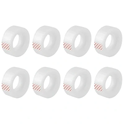 Image of D.RECT Adhesive Tape Transparent Pack of 8 Rolls Office 19mm x 33m Strong Adhesion Sticky for School Home and