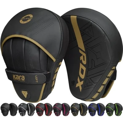 Image of RDX Boxing Pads Curved Focus Mitts, Maya Hide Leather KARA Hook and jab Training Pads, Adjustable Strap Ventilated, MMA Muay Thai Kickboxing Coaching Martial Arts Punching Hand Target Strike Shield