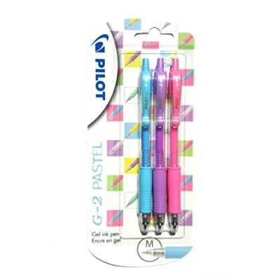 Image of Pilot G 2 0.7 Retractable Rollerball Gel Pens Pastel Colours Blistercarded 3 (Pastel Blue, Pink, Violet)