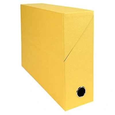 Image of Exacompta Ref 89529E Canvas Transfer Box 250 x 330mm in Size, Suitable for Storing A4 Documents, 90mm Spine, Metal Finger Hole, Spine Label Yellow