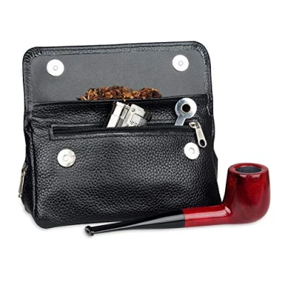 Image of Leather Tobacco Bag Cigarette Pouch Case Hand Rolling Wallet Holder Pipe for 2 Pipes Tamper Filter Tool Cleaner Preserve Freshness,B