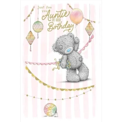 Image of Me to You Tatty Teddy Cute Birthday Card For Auntie, Bear Holding Balloon Official Collection