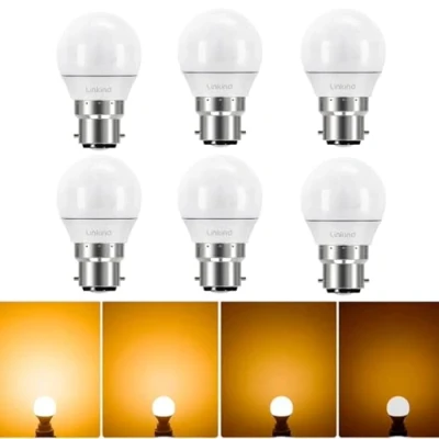Image of Linkind 4.2W Dimmable B22 LED Light Bulb, 40W Equivalent Golf Ball P45(G45) Bulbs, Soft White 2700K 470LM, Bayonet Cap, Not Suitable for 3 Way Lamps, 6 Pack