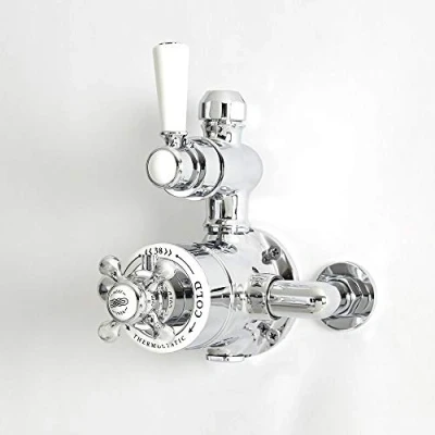 Image of Milano Elizabeth Traditional Exposed Twin Thermostatic Mixer Shower Valve Chrome White
