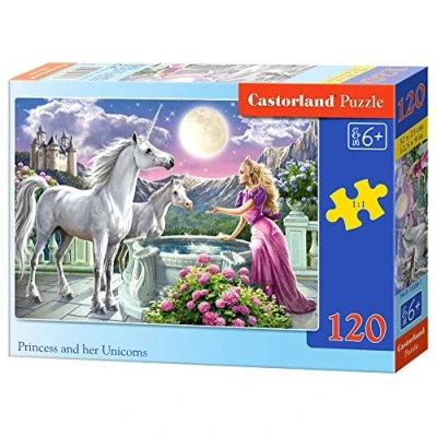 Image of Castorland CSB13098 Classic Princess and Her Unicorns Jigsaw Puzzle, 120 Pieces Set, Multicolour