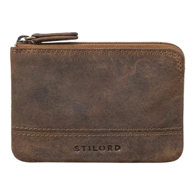 Image of STILORD &#039;Tarlo&#039; Leather Key Case RFID Bag Coin Purse Mini Wallet with Ring Vintage Genuine Leather, Colour:Middle Brown