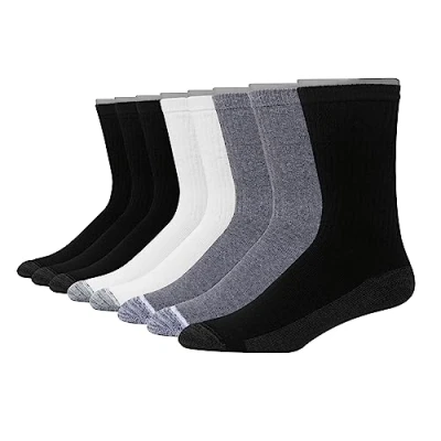 Image of Hanes Men&#039;s Max, Moisture, Multi Pack Ultimate 8 Ultra Cushion FreshIQ Odor Control with Wicking Crew Socks, Assorted, White/Grey/Black Pack, 4.5 12 UK (Pack of 8)