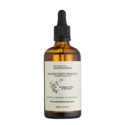 Image of Read The Label Eucalyptus Dives &amp; Geranium Water Closet Droplets with 100% Pure Essential Oils Geranium, Eucalyptus, Basil and Patchouli Purifies Freshens Bathroom 100ml