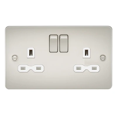 Image of KnightsBridge Flat plate 13A 2G DP switched socket pearl with white insert