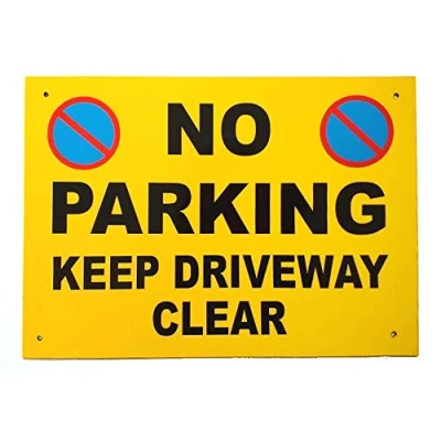 Image of No Parking Sign A4 A3 5mm Black Foamex Various Signs Yellow &amp; motif (A4 NoP KEEP DRIVEWAY CLEAR)