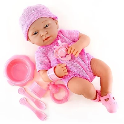 Image of The Magic Toy Shop Bibi Doll 14&quot; Real Touch Vinyl Skin New Born Girl/Boy Baby With Dummy &amp; Accessories (Pink Girl Doll)