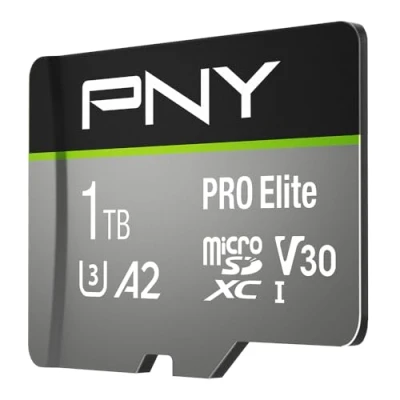 Image of PNY PRO Elite 1TB microSDXC Memory Card + SD Adaptor with A2 App Performance 100MB/s Read Speed, Class 10 UHS I, U3, V30 for 4K Video