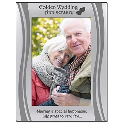 Image of Golden 50th Wedding Anniversary Photo Frame, Silver Plated, Velvet Backed, Engraved.